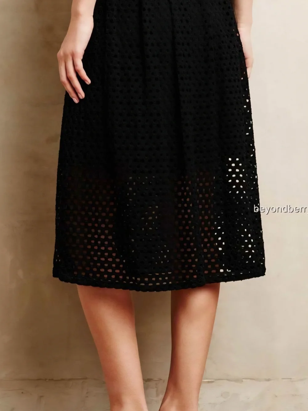 Anthropologie Black Lasercut Midi Skirt By Weston Wear